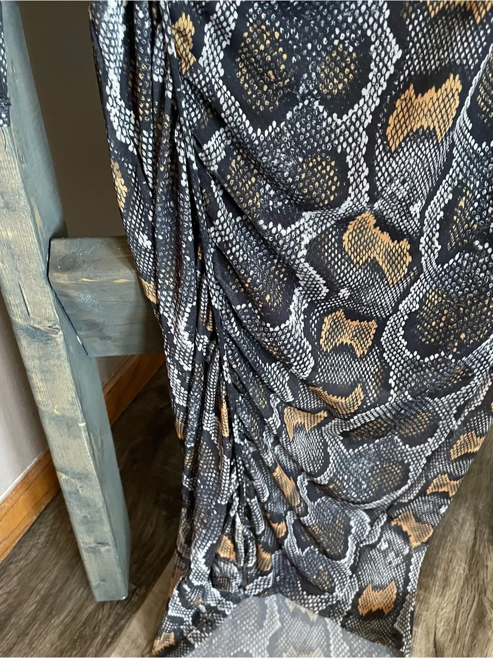 All Saints Norma Ruched Mesh Midi Dress Size US 4 Snake Retile Print